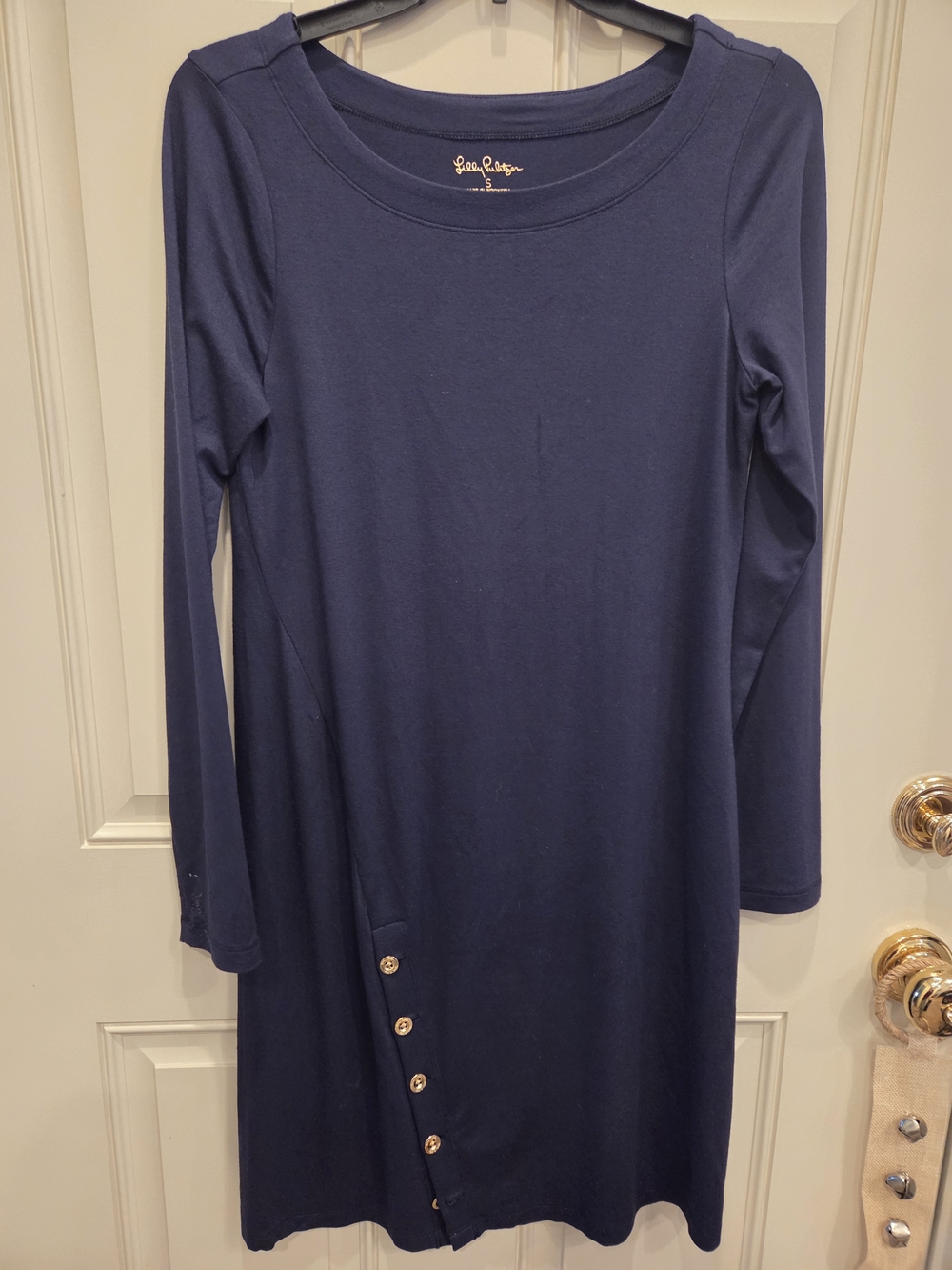 Lilly Pulitzer Navy Midi Dress Gold Button Details On Front Size Small